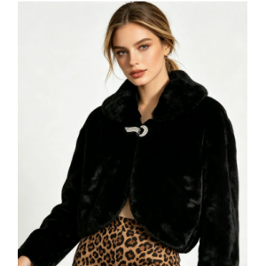 Short Rhinestone Button Faux Rabbit Fur Coat Women Slim Luxury Commuter Winter Jacket