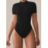 Women's Summer Ribbed Short Sleeve Zip Up Bodysuit, Slim Fit Jumpsuit, Layering Top & Outerwear Women's Summer Ribbed Short Sleeve Zip Up Bodysuit, Slim Fit Jumpsuit, Layering Top & Outerwear