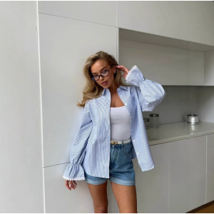 Women's Summer Long Sleeve Shirt, Elegant Commuter Blouse with Lace Spliced Flared Cuffs, Luxury High-End Style