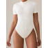 Women's Summer Ribbed Short Sleeve Zip Up Bodysuit, Slim Fit Jumpsuit, Layering Top & Outerwear Women's Summer Ribbed Short Sleeve Zip Up Bodysuit, Slim Fit Jumpsuit, Layering Top & Outerwear