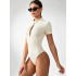 Women's Summer Ribbed Short Sleeve Zip Up Bodysuit, Slim Fit Jumpsuit, Layering Top & Outerwear Women's Summer Ribbed Short Sleeve Zip Up Bodysuit, Slim Fit Jumpsuit, Layering Top & Outerwear